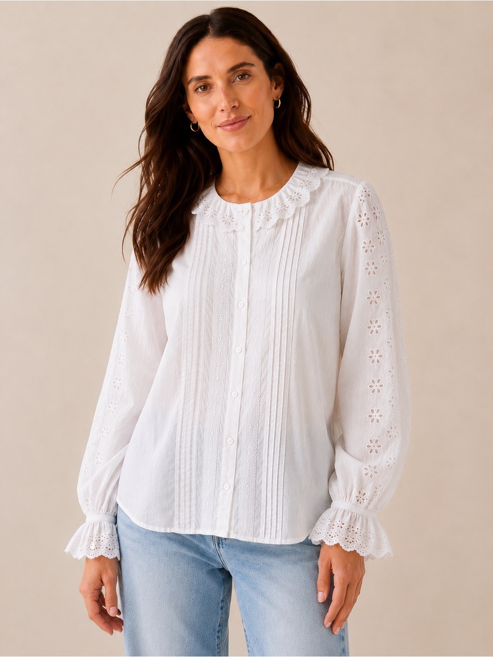 J.Crew Eyelet Ruffle Pintuck Blouse | White | XXL | NWT
